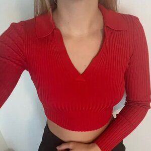 H&M Ribbed Collared Long Sleeve Crop Top